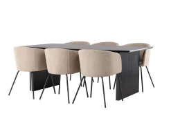 Venture Home Spisegrupper-Vail Matgruppe 200 cm Rektangulær med 6 Berit stoler Beige,Svart