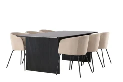 Venture Home Spisegrupper-Vail Matgruppe 200 cm Rektangulær med 6 Berit stoler Beige,Svart