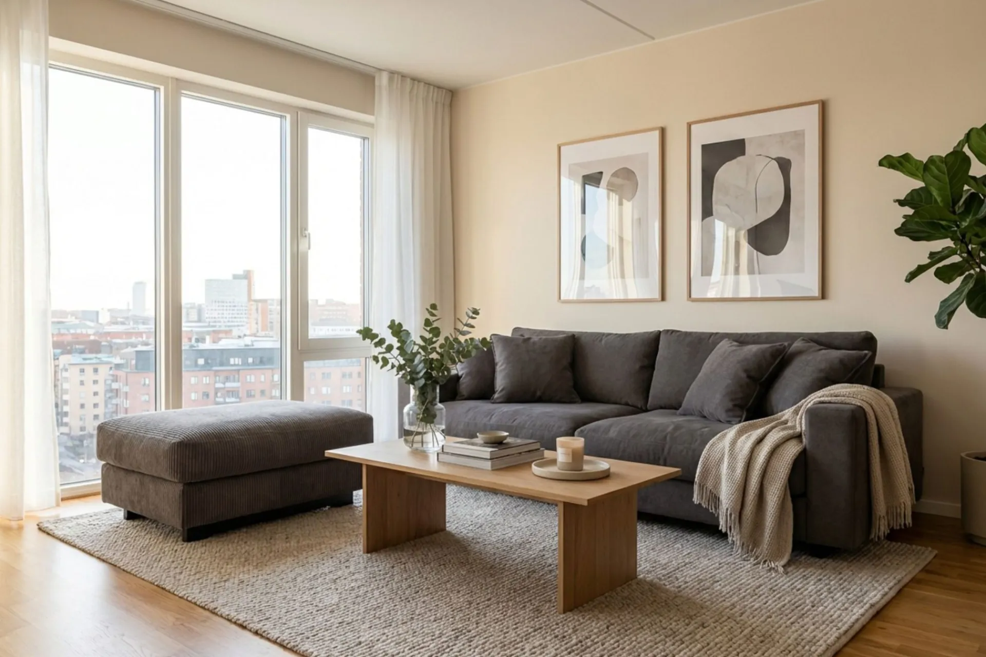 Scandinavian Choice Hjørnesofa-Valencia sofagruppe ekstra dyp 3-seters sofa + fotskammel Brun