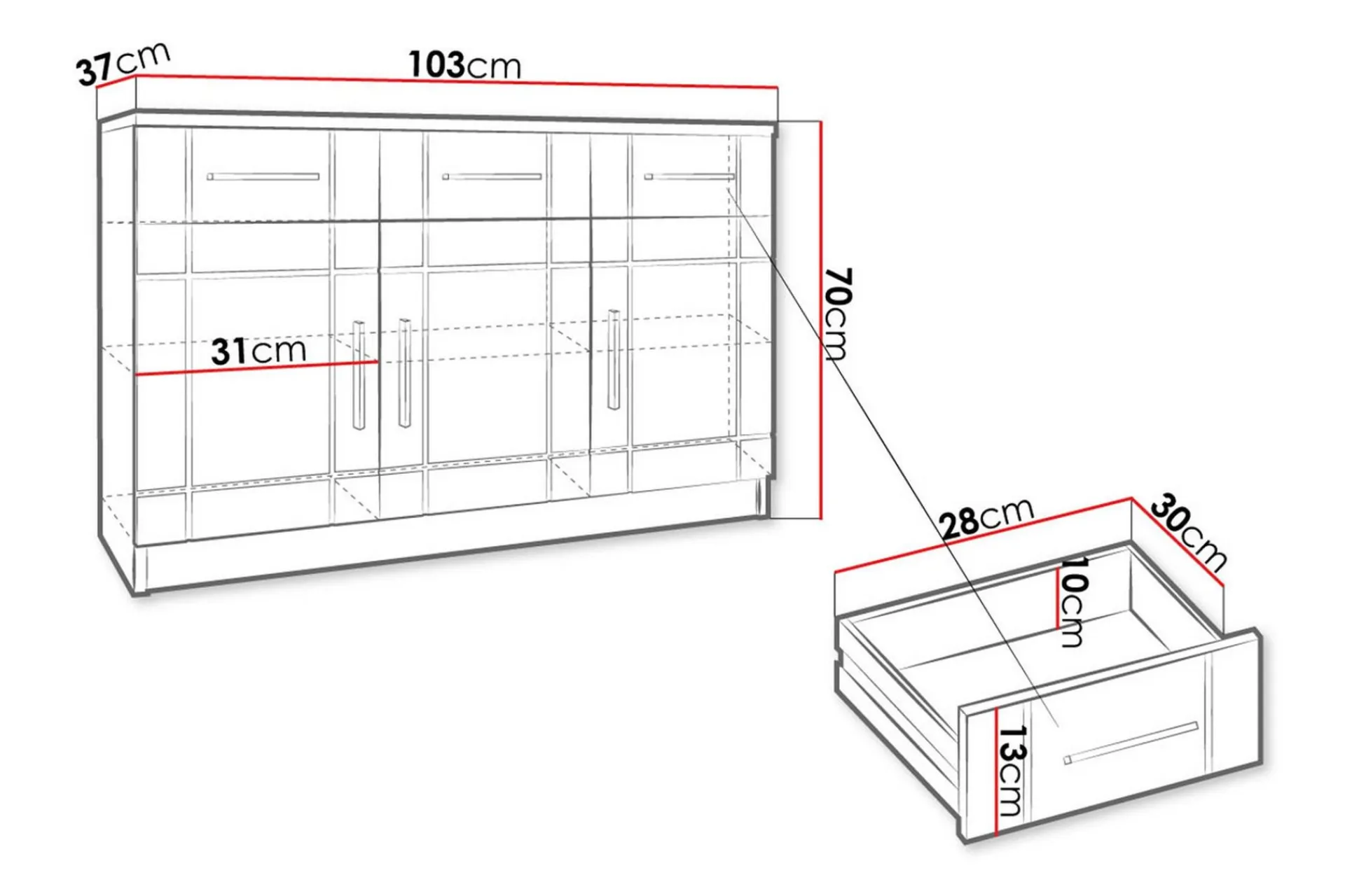 Kommode|Gangoppbevaring-Valga Kommode 37x104 cm Hvit