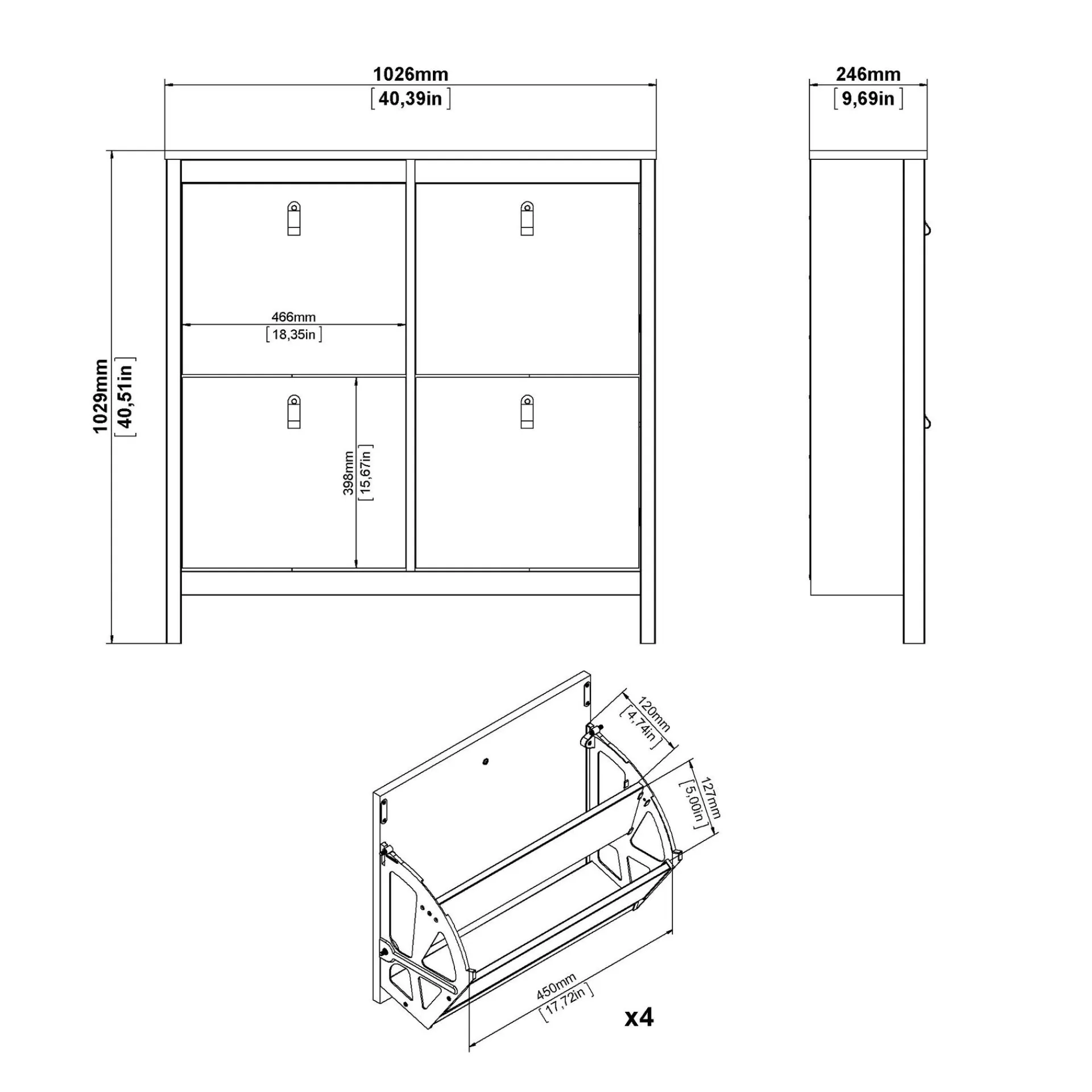 Tvilum Gangoppbevaring-Vallvidera Skoskap med 4 rom 103x25x103 cm Hvit