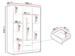 Garderober & Garderobesystem-Varros Garderobeskapeskap med speil 150x216 cm Hvit