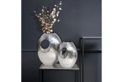 Wohnling Blomstervase-Vase Sett av 2 Aluminium Hamret utseende, moderne loftstil Sølv