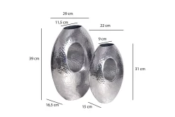 Wohnling Blomstervase-Vase Sett av 2 Aluminium Hamret utseende, moderne loftstil Sølv