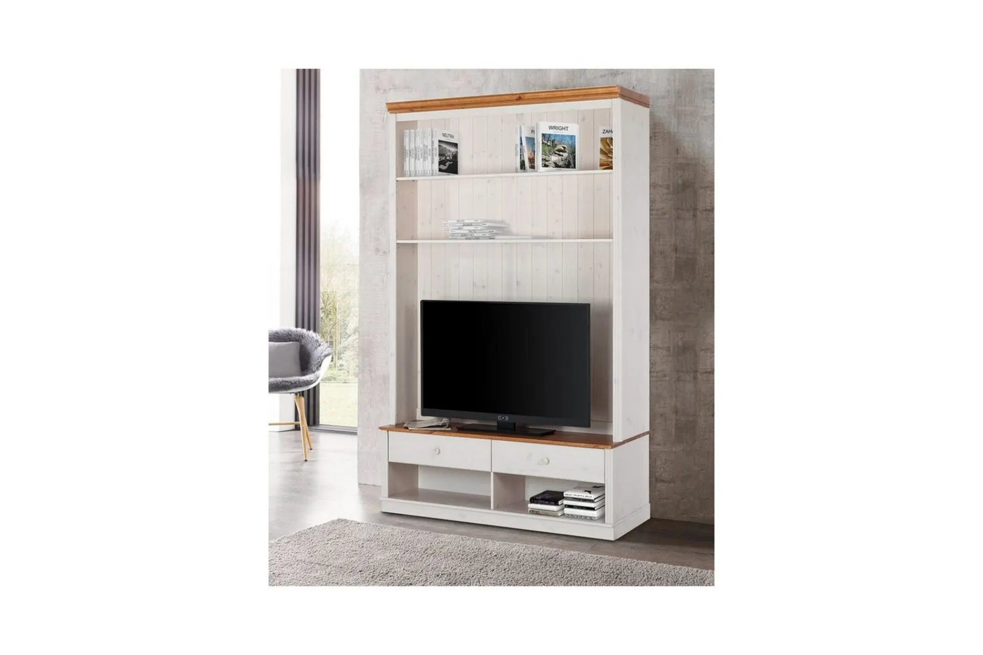 Loft24 Tv-Møbelsett-Veggenhet Anita Hvit,Mellomfarget tre