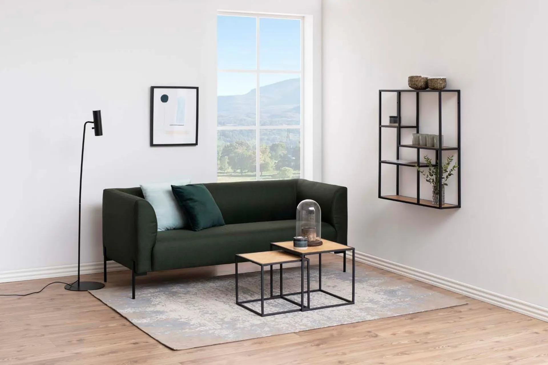 Vegghylle-Vegghylle HOME4YOU Seaford 75x20x91 cm Eik vill-eik-utseende med svart ramme