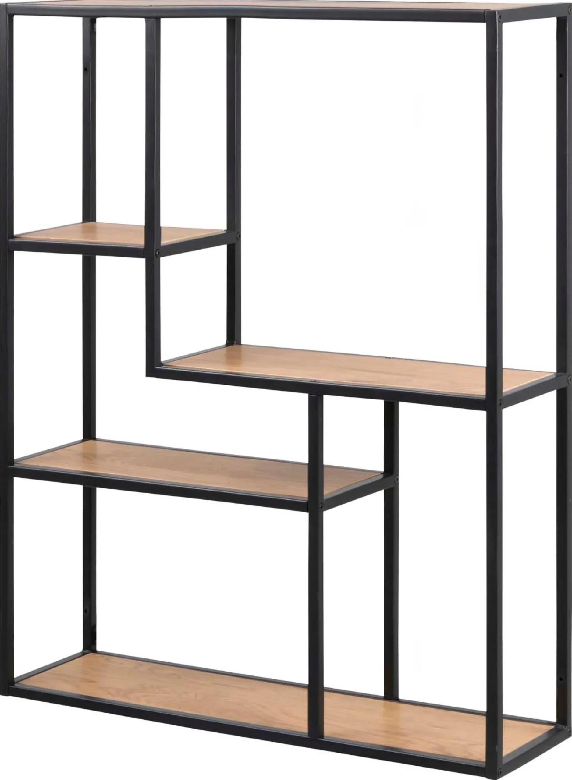 Vegghylle-Vegghylle HOME4YOU Seaford 75x20x91 cm Eik vill-eik-utseende med svart ramme