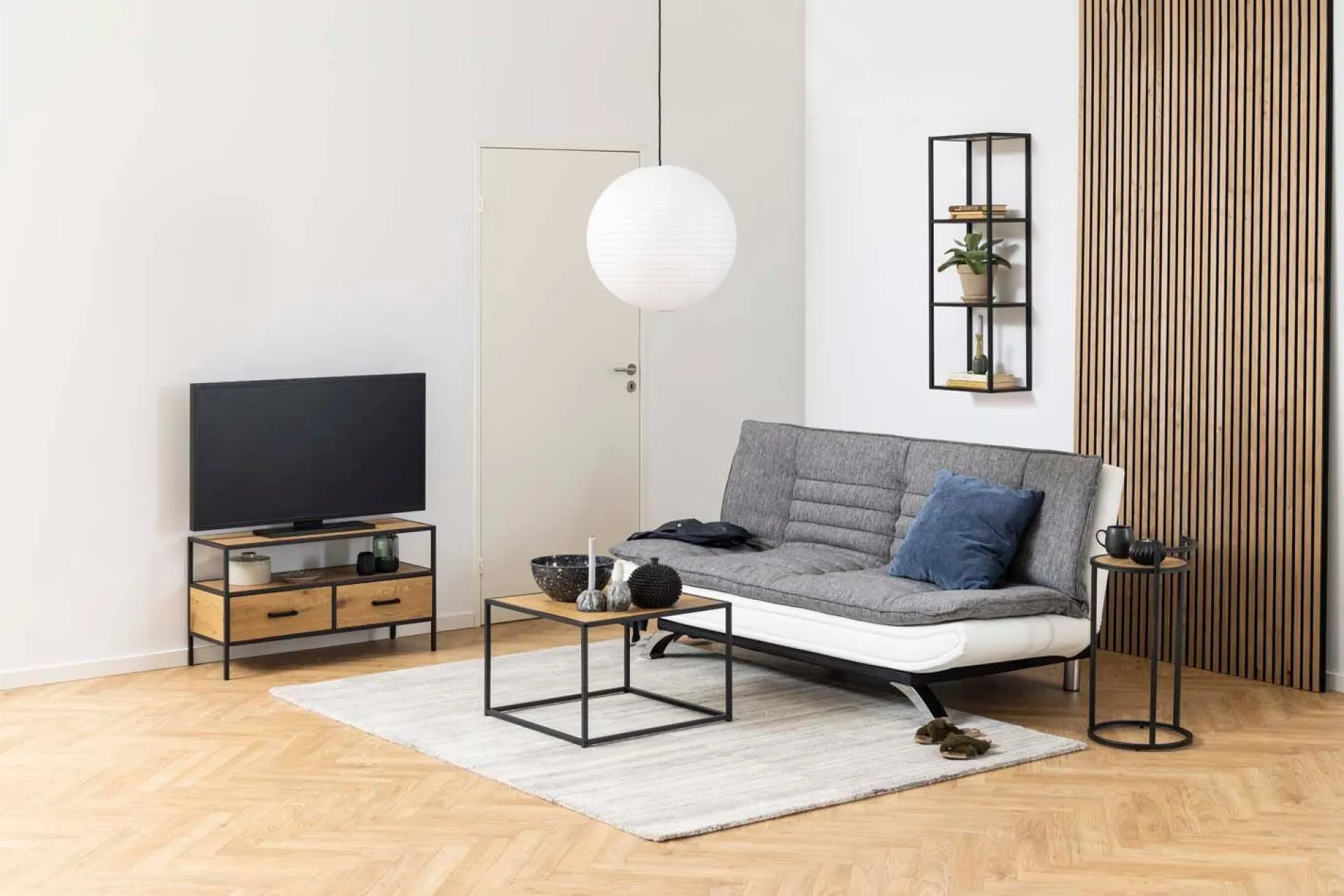 Vegghylle-Vegghylle HOME4YOU Seaford 24x37x108 cm Eik vill-eik-utseende med svart ramme