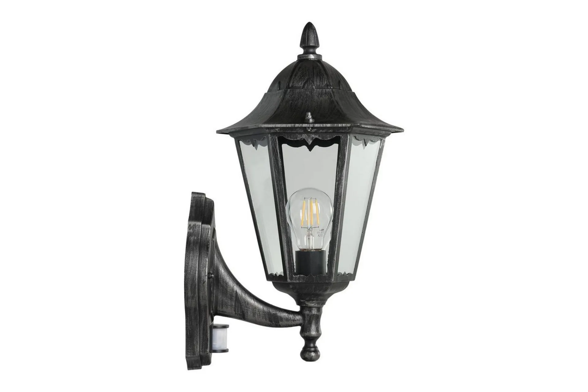 Eglo Fasadebelysning-Vegglampe Utendørs Navedo med Sensor Svart, Sølvpatinert, Klar Svart,Sølv