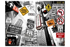 Veggmaleri NYC Sign On A Monochrome Background 250x193