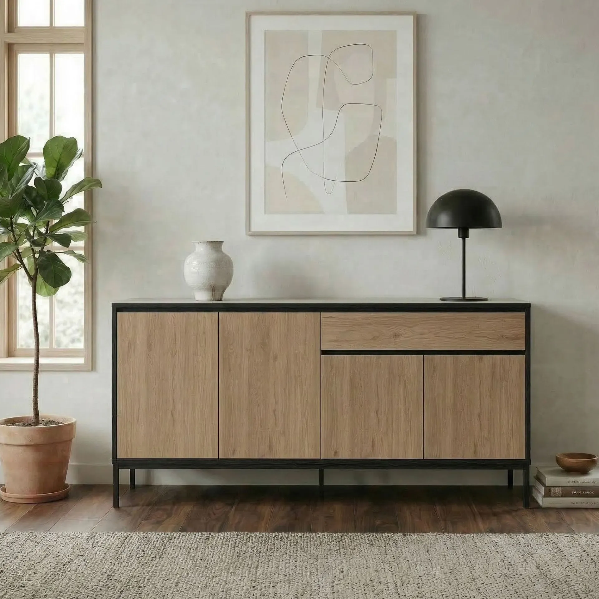 Sideboard & Skjenker-Velar Konsoll 180x80x40 cm Naturlig eik, tre-svart, svart