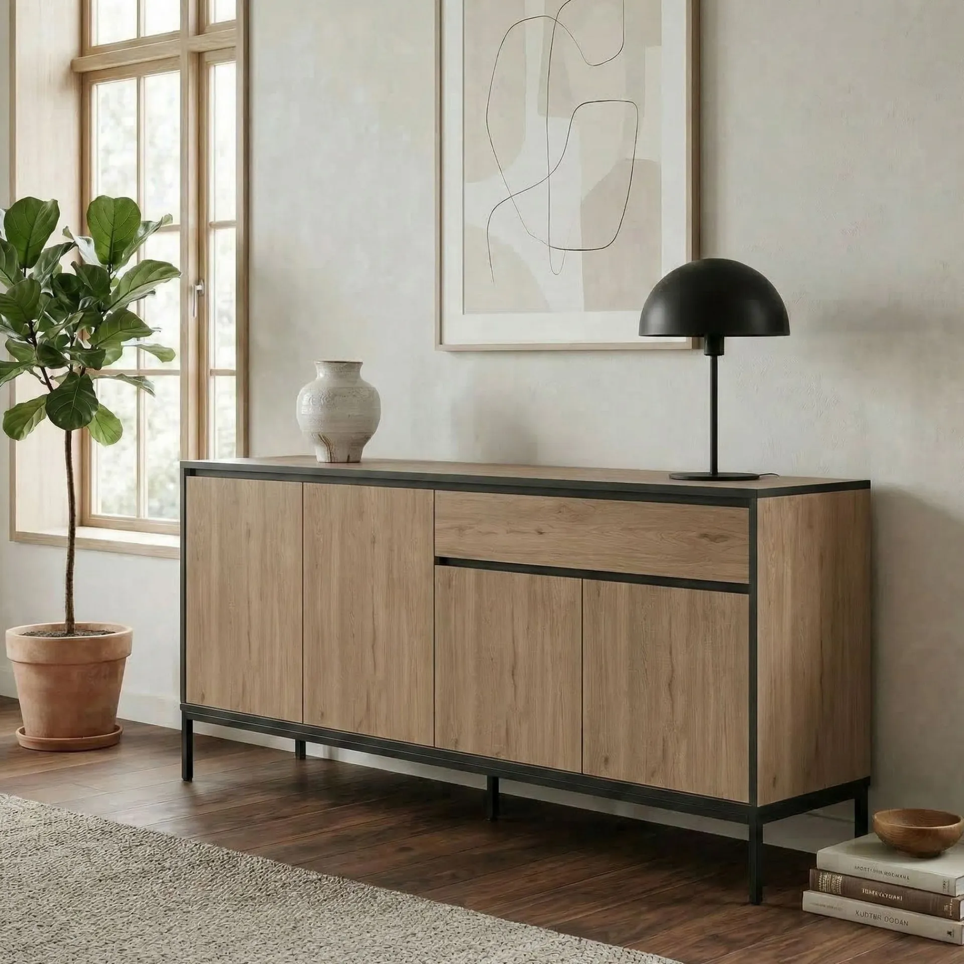 Sideboard & Skjenker-Velar Konsoll 180x80x40 cm Naturlig eik, tre-svart, svart