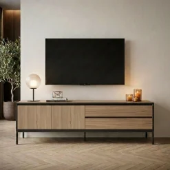 Tv-Benk & Mediabenk-Velar TV-benk 180x55x40 cm naturlig eik, tre svart, svart