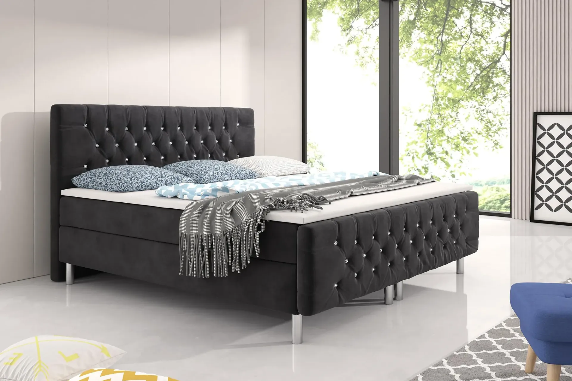 Berg & Strand Kontinentalsenger|Komplett Sengepakke-Velluto Crystal Komplett Sengepakke 180x200 Svart Fløyel