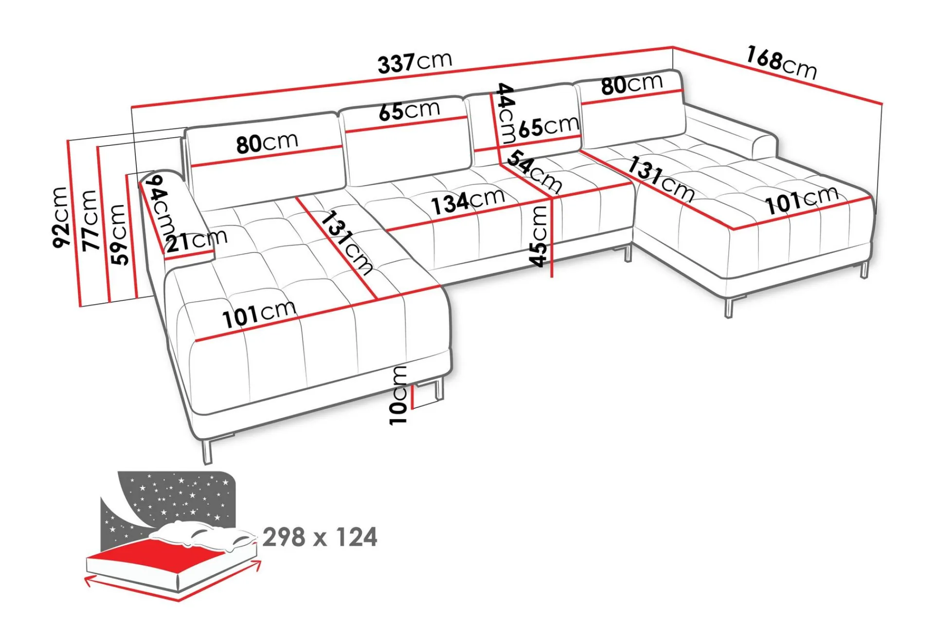 U-Sofa-Vilshult Sofa Dobbel sjeselong 4-seter Hvit
