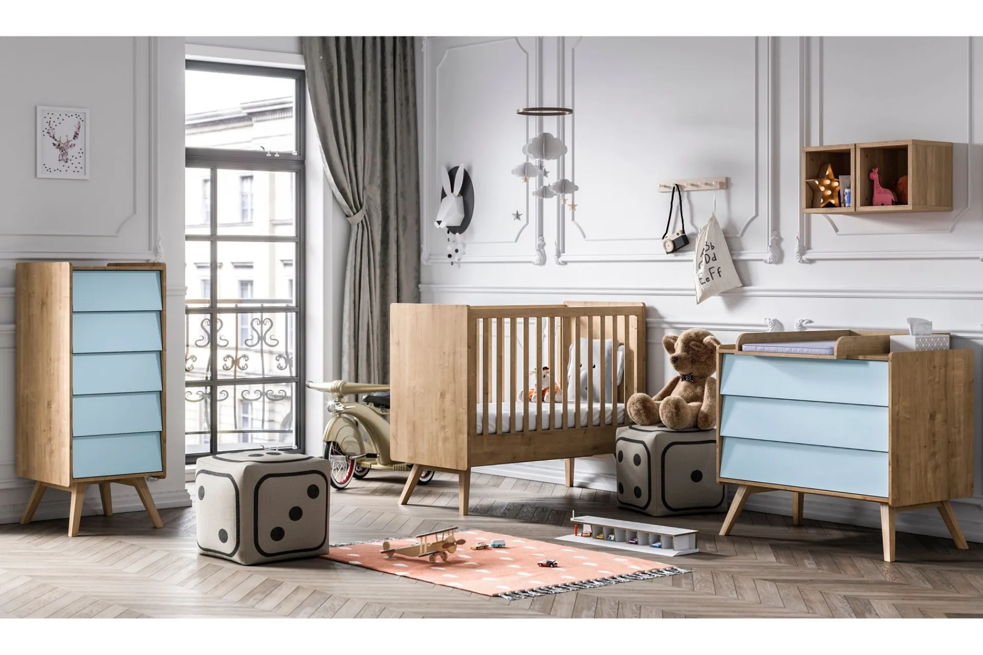 VOX Kommode Barnerom|Kommode-Vintage Kommode Tre / Natur / Blå Blå,Tre/Natur