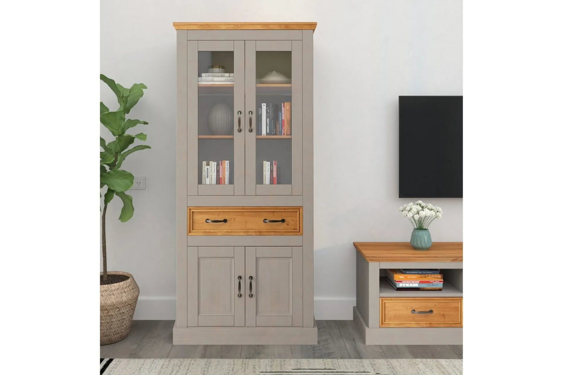 Loft24 Vitrineskap|Skap-Vitrine Selma Grey,Natur