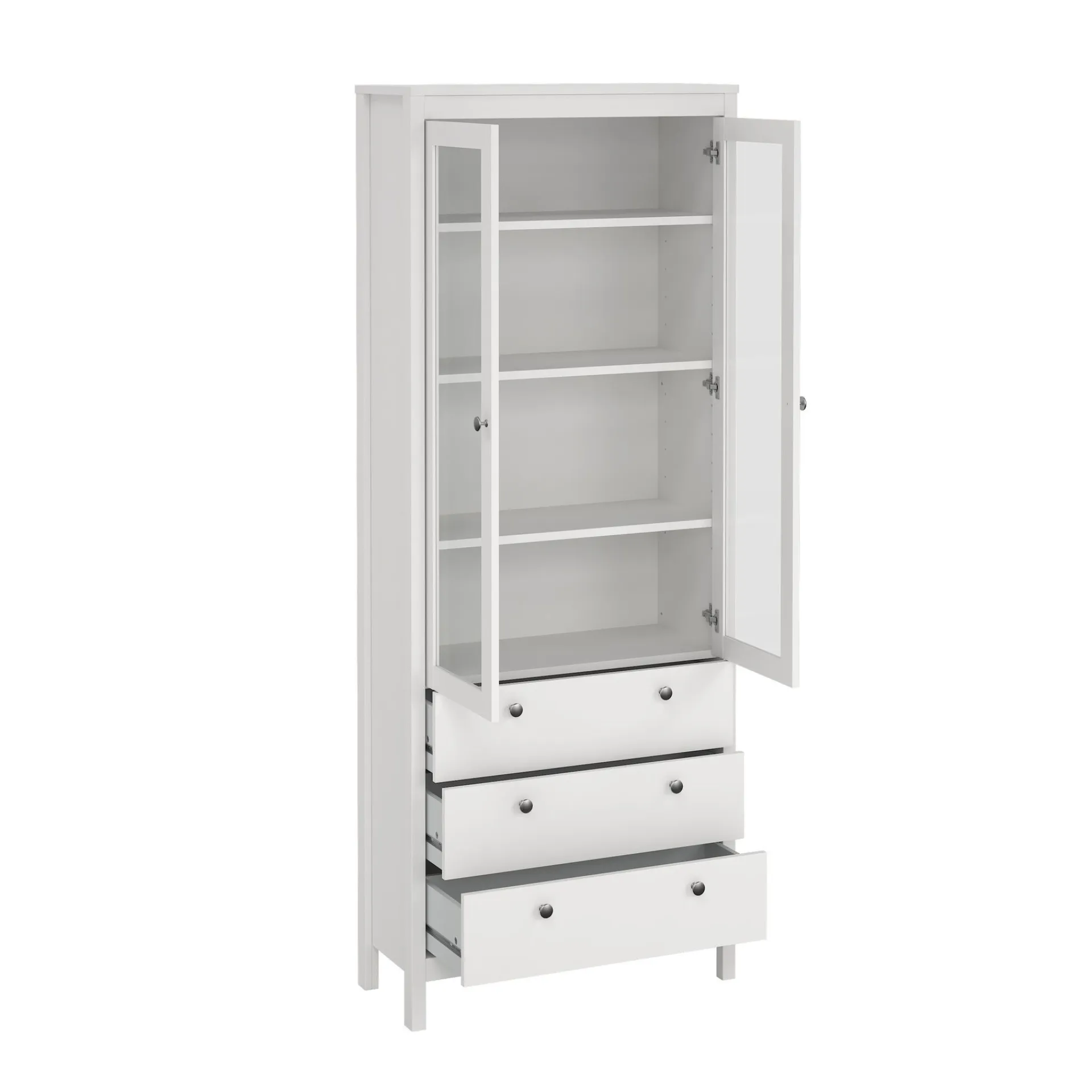 Tvilum Vitrineskap Madrid med 2 glassdører 3 skuffer 78x199 cm