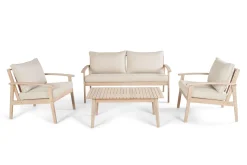 deNoord Pumper Og Irrigasjon|Loungestol Ute-Wagnera liten sofagruppe for utendørsbruk – 2-seters sofa med 2 lenestoler og salongbord i akasietre Beige