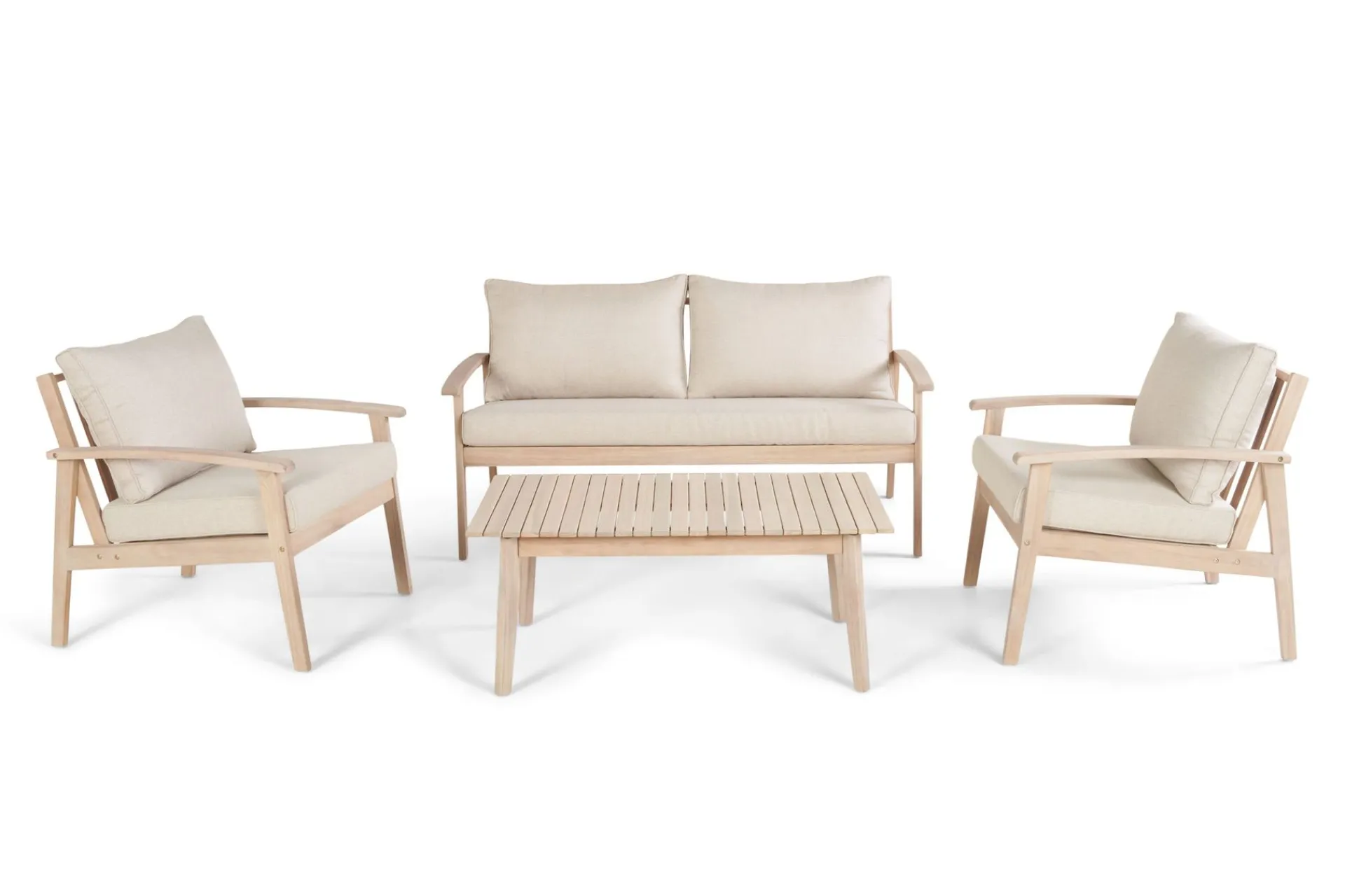 deNoord Pumper Og Irrigasjon|Loungestol Ute-Wagnera liten sofagruppe for utendørsbruk – 2-seters sofa med 2 lenestoler og salongbord i akasietre Beige