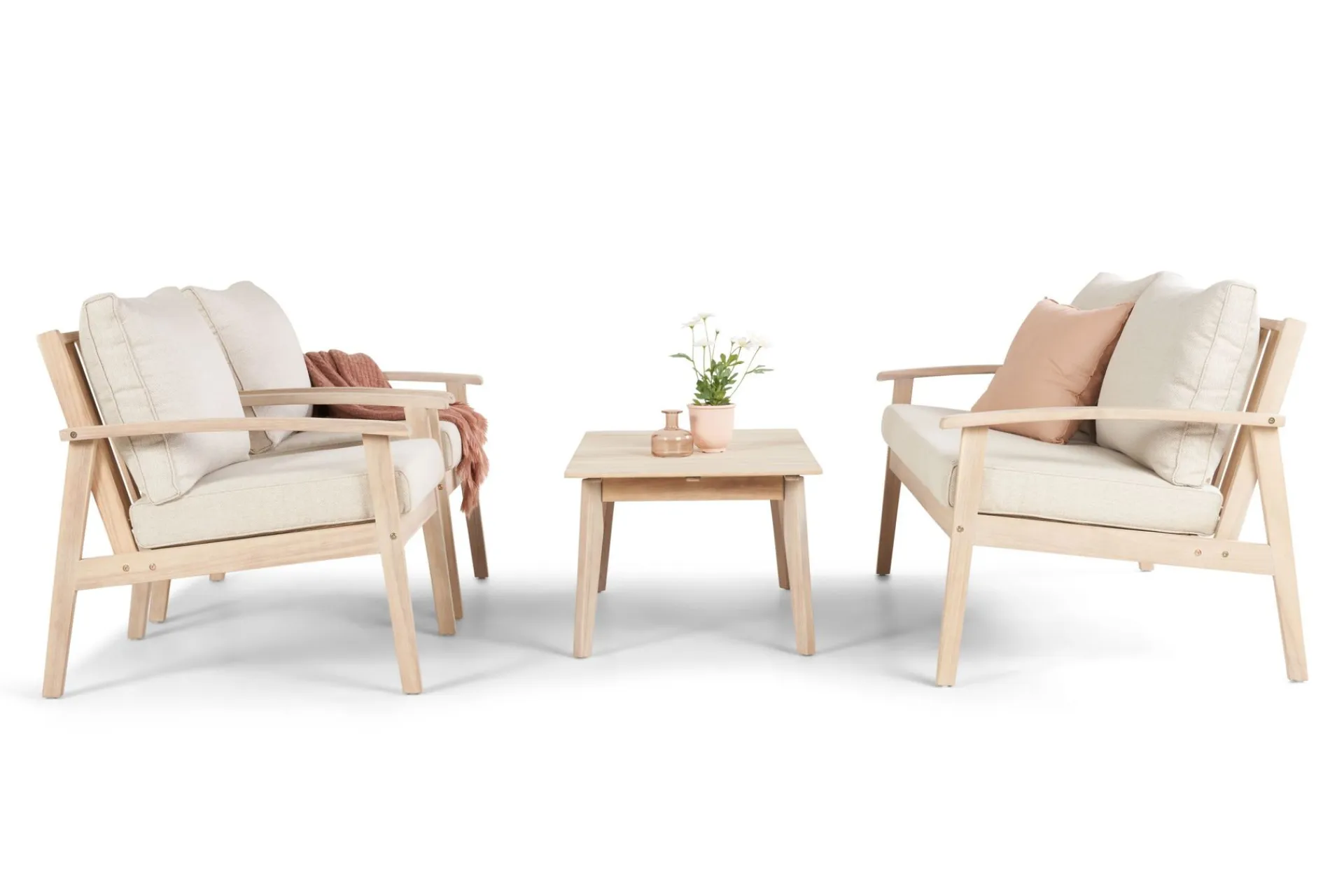 deNoord Pumper Og Irrigasjon|Loungestol Ute-Wagnera liten sofagruppe for utendørsbruk – 2-seters sofa med 2 lenestoler og salongbord i akasietre Beige
