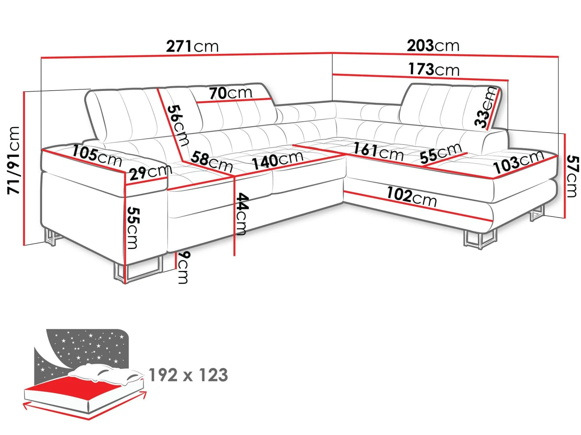 Warwick 4-seters Sofa med Sjeselong Venstre