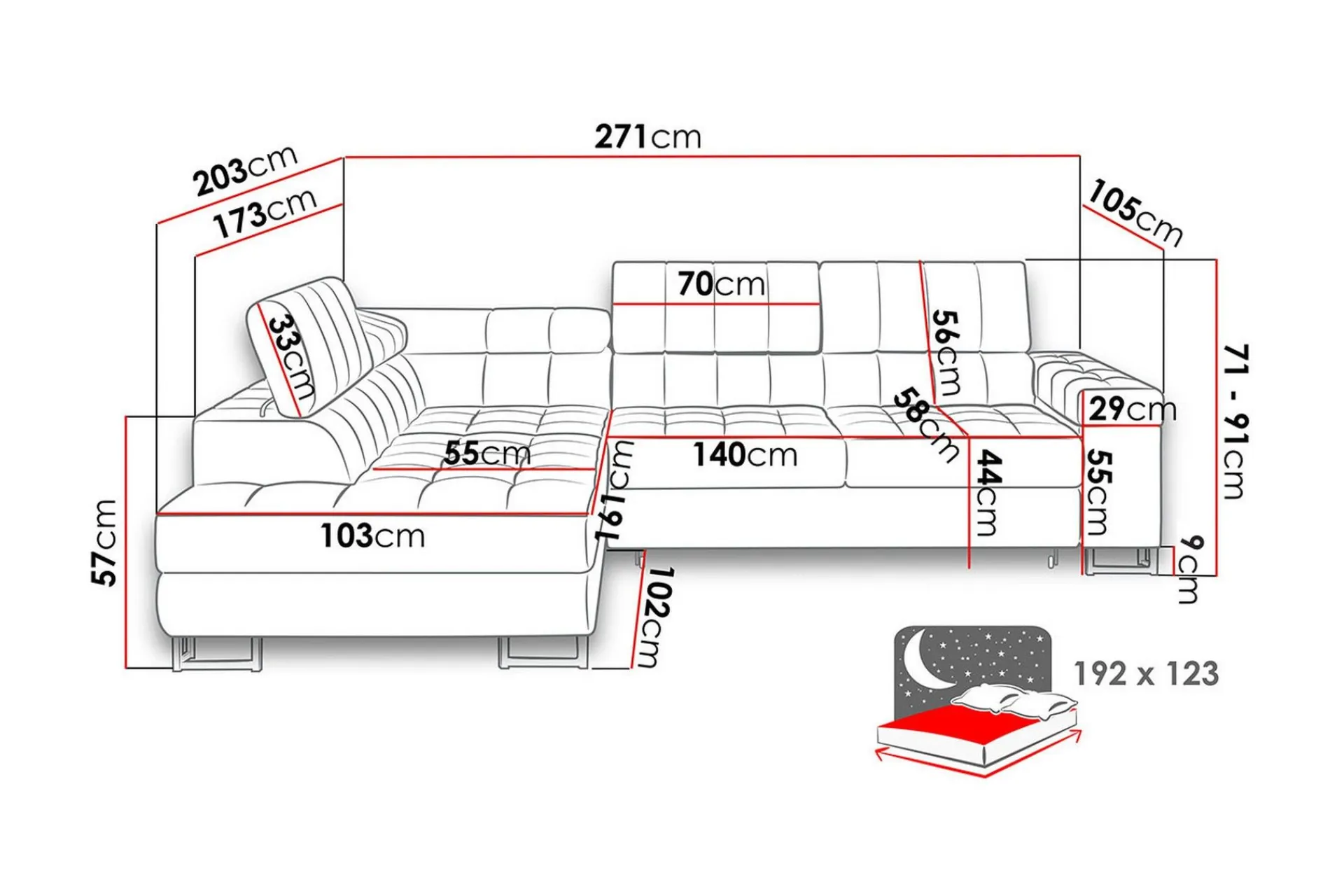 Warwick Sofa med Sjeselong 3-seter