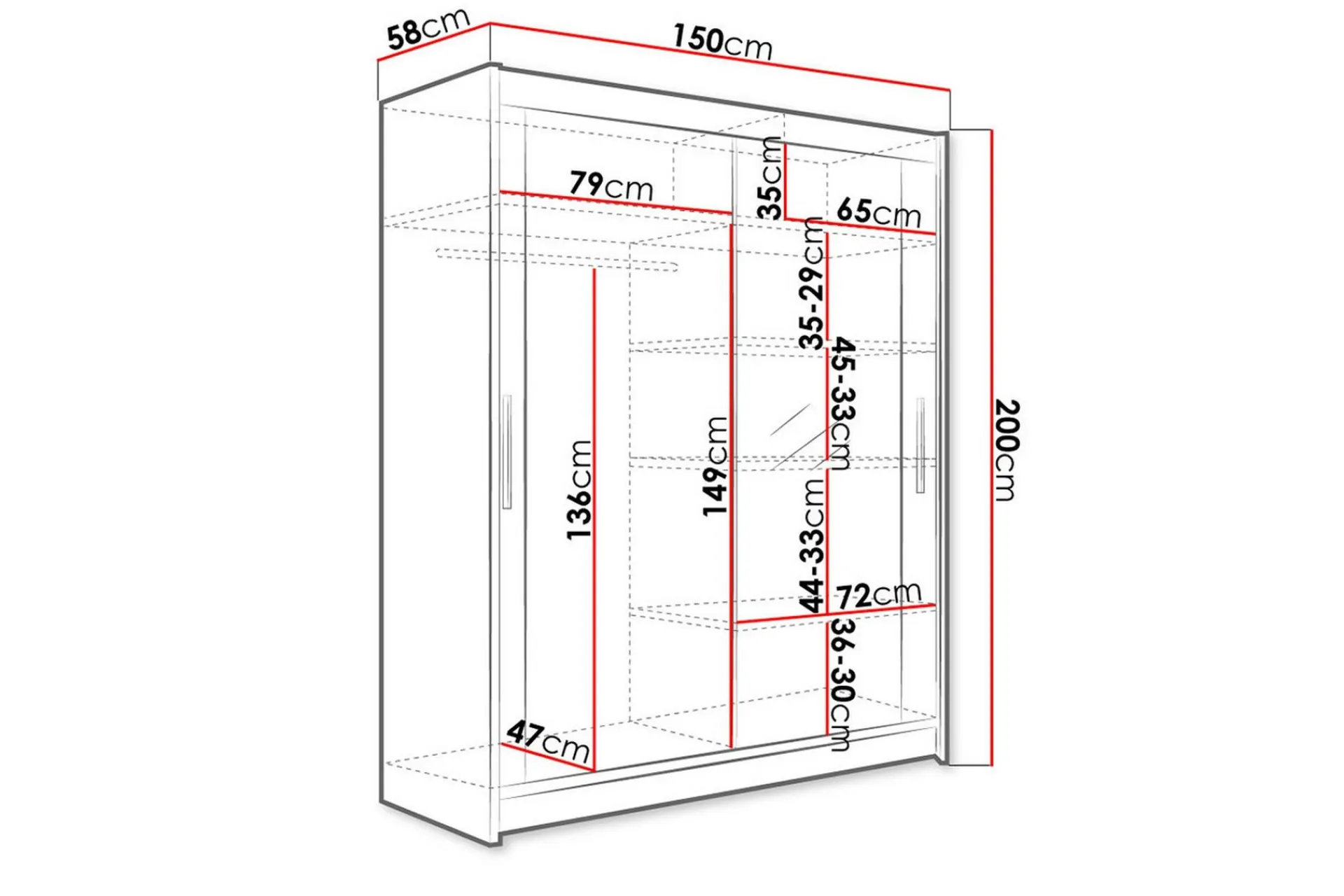 Concept 55 Westa Garderob 150x58x200 cm