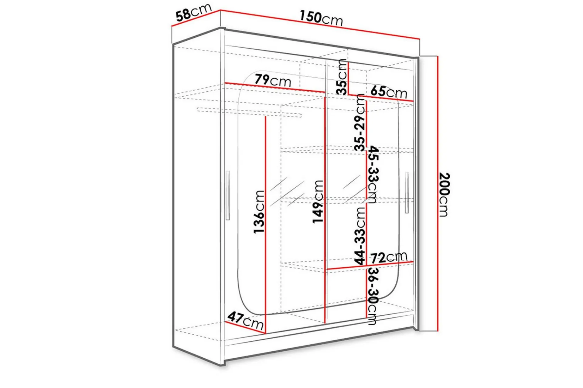 Garderober & Garderobesystem-Westa Garderob 150x58x200 cm Hvit