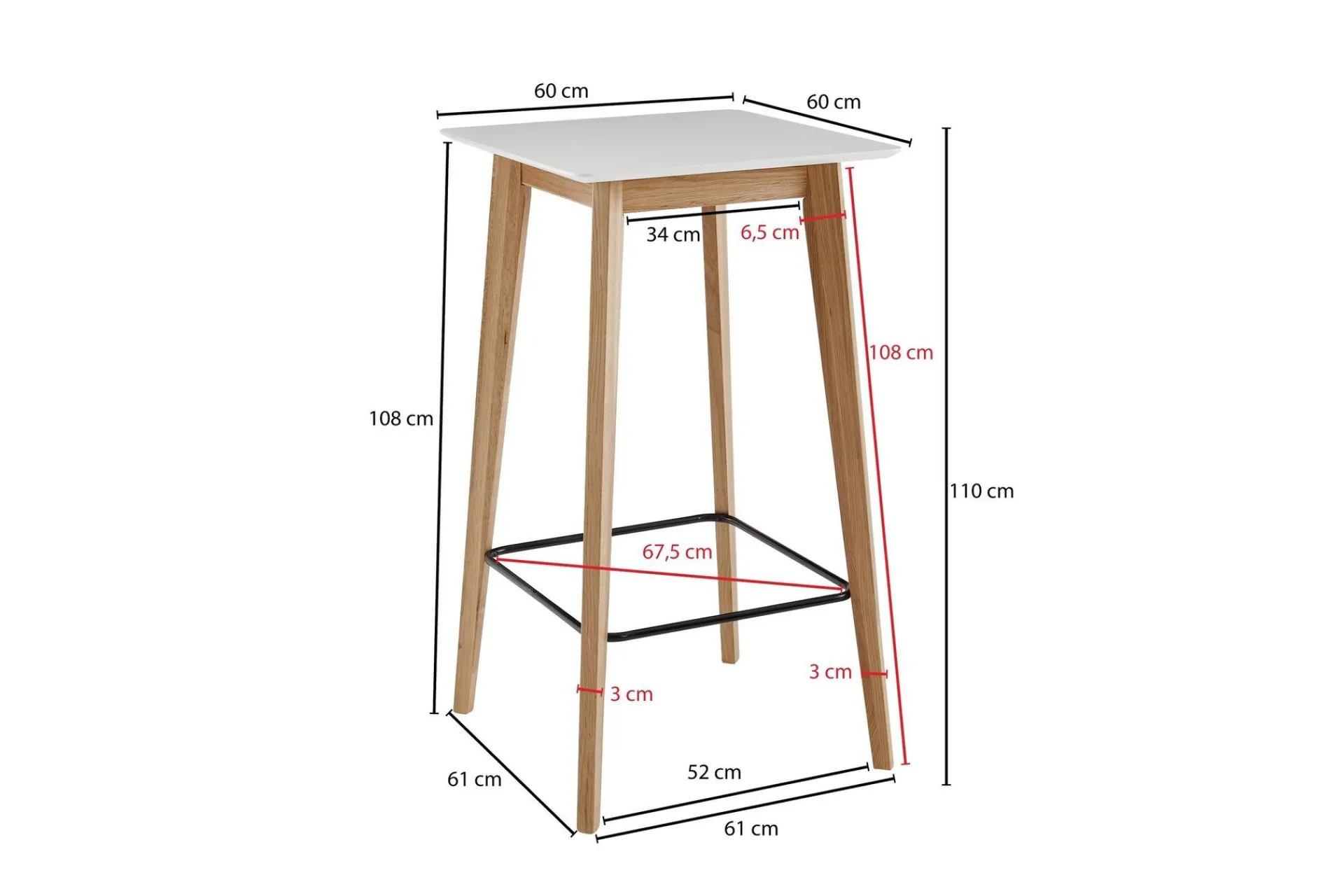 Wohnling Barmøbler-Willowdale Barbord 60 cm Natur,Hvit