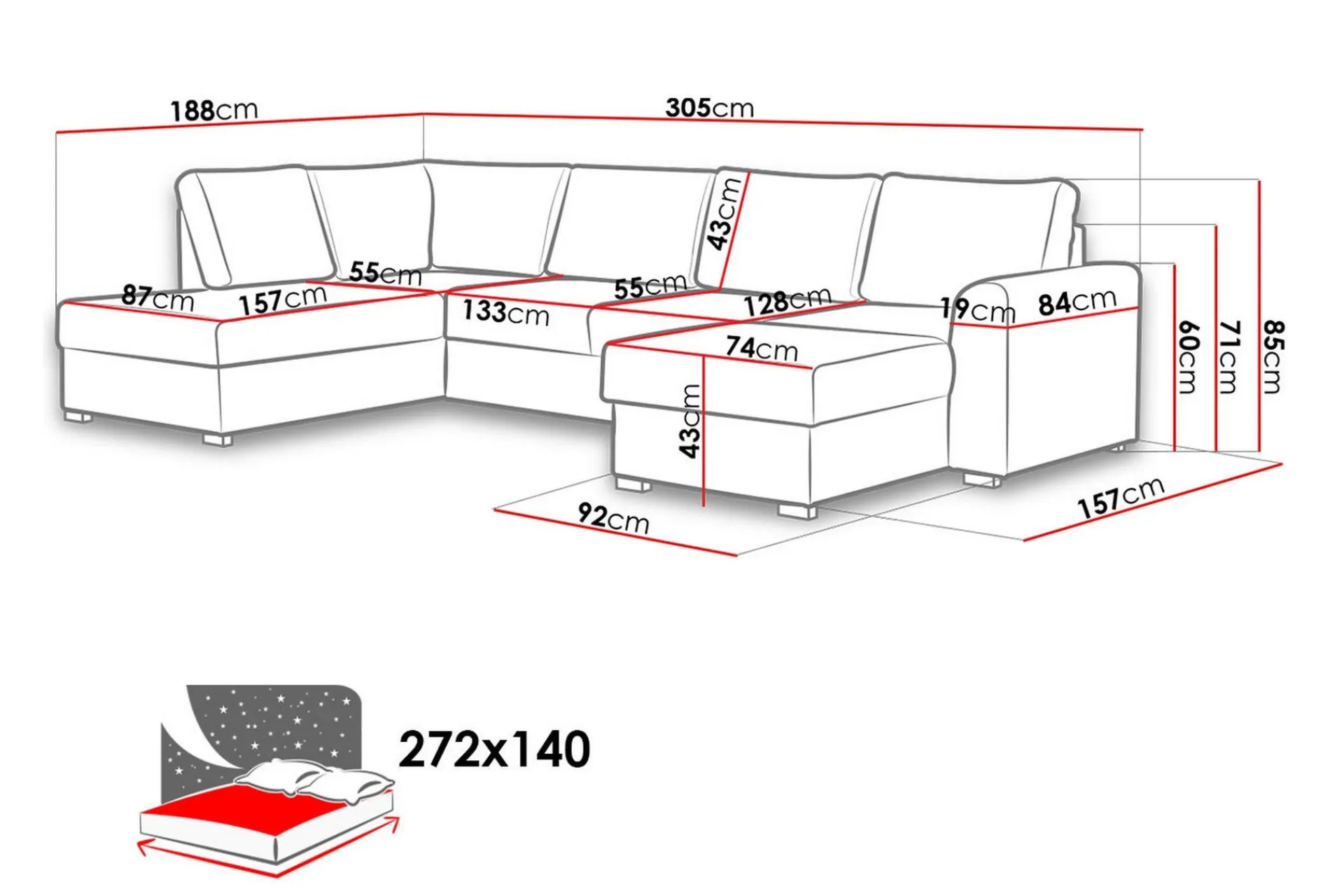 Scandinavian Choice Sovesofaer-Wilma 6-seters Divan Høyre Sovesofa 305 cm Sense 12