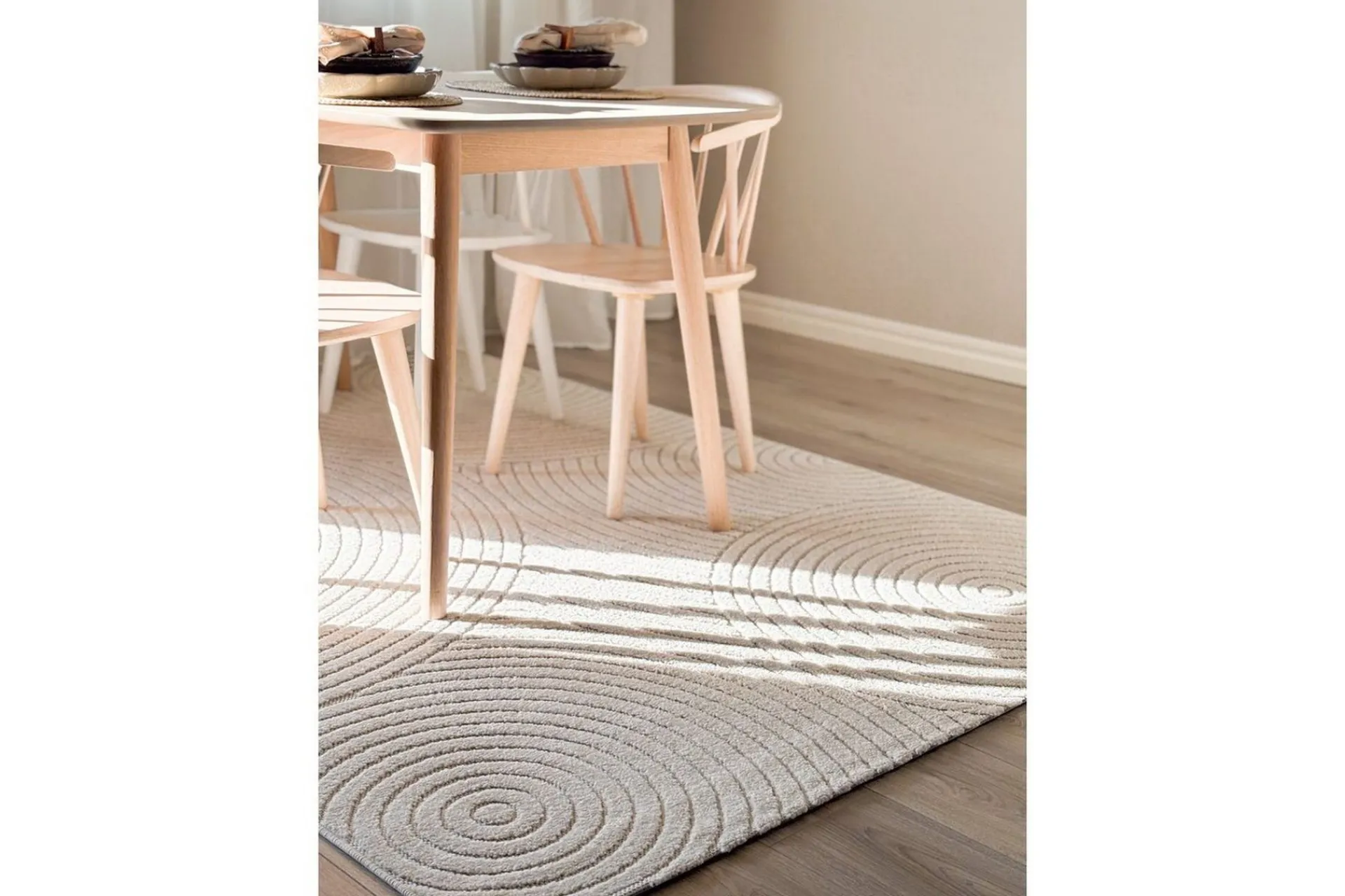 KM Home Utendørstepper-Wiltonteppe Hawaii Trend 240x240 cm, Krem Cremehvit