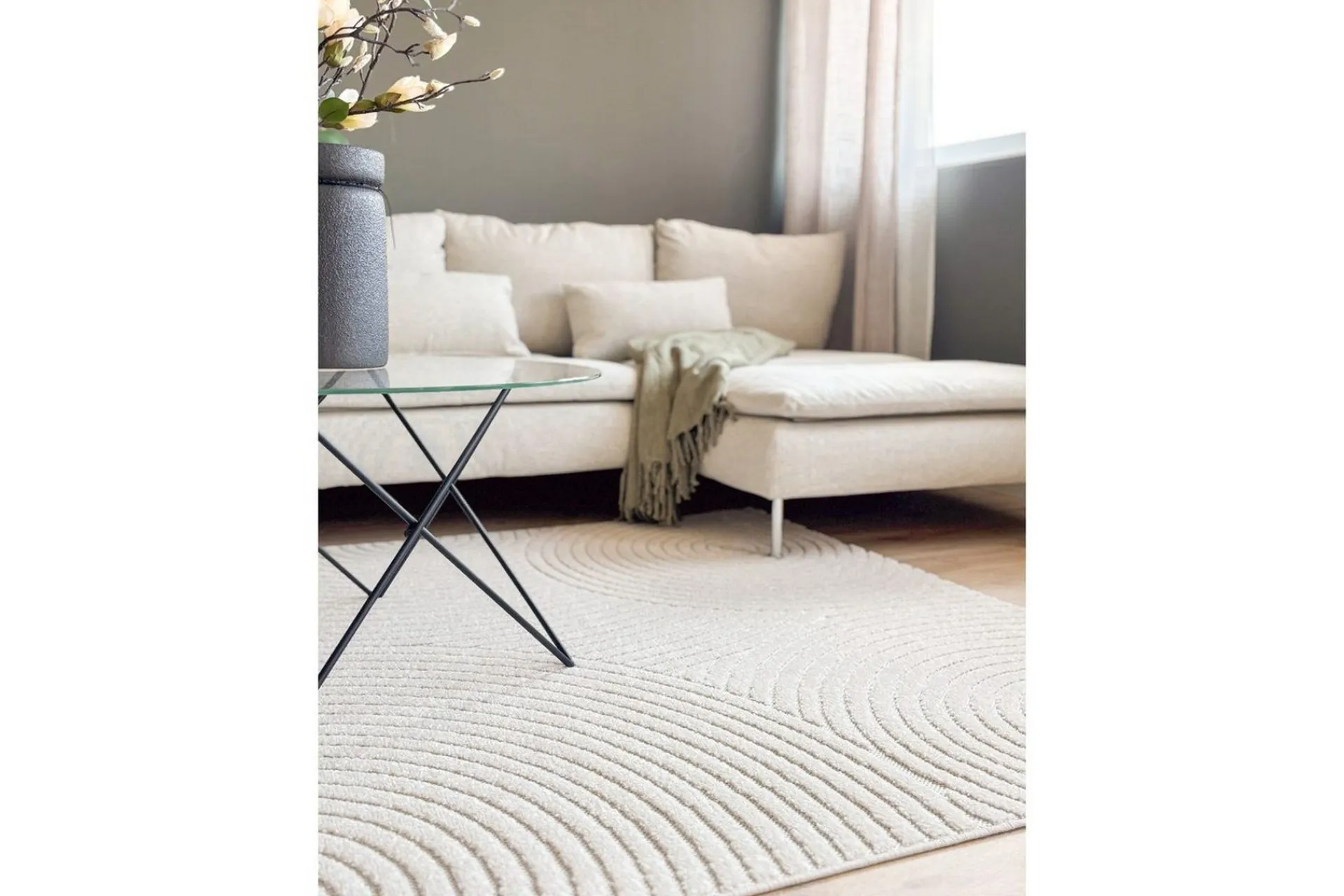 KM Home Utendørstepper-Wiltonteppe Hawaii Trend 240x240 cm, Krem Cremehvit