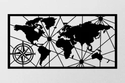 Skilt-World Map 1 Large Veggdekor Svart