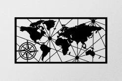 Skilt-World Map Medium Veggdekor Svart