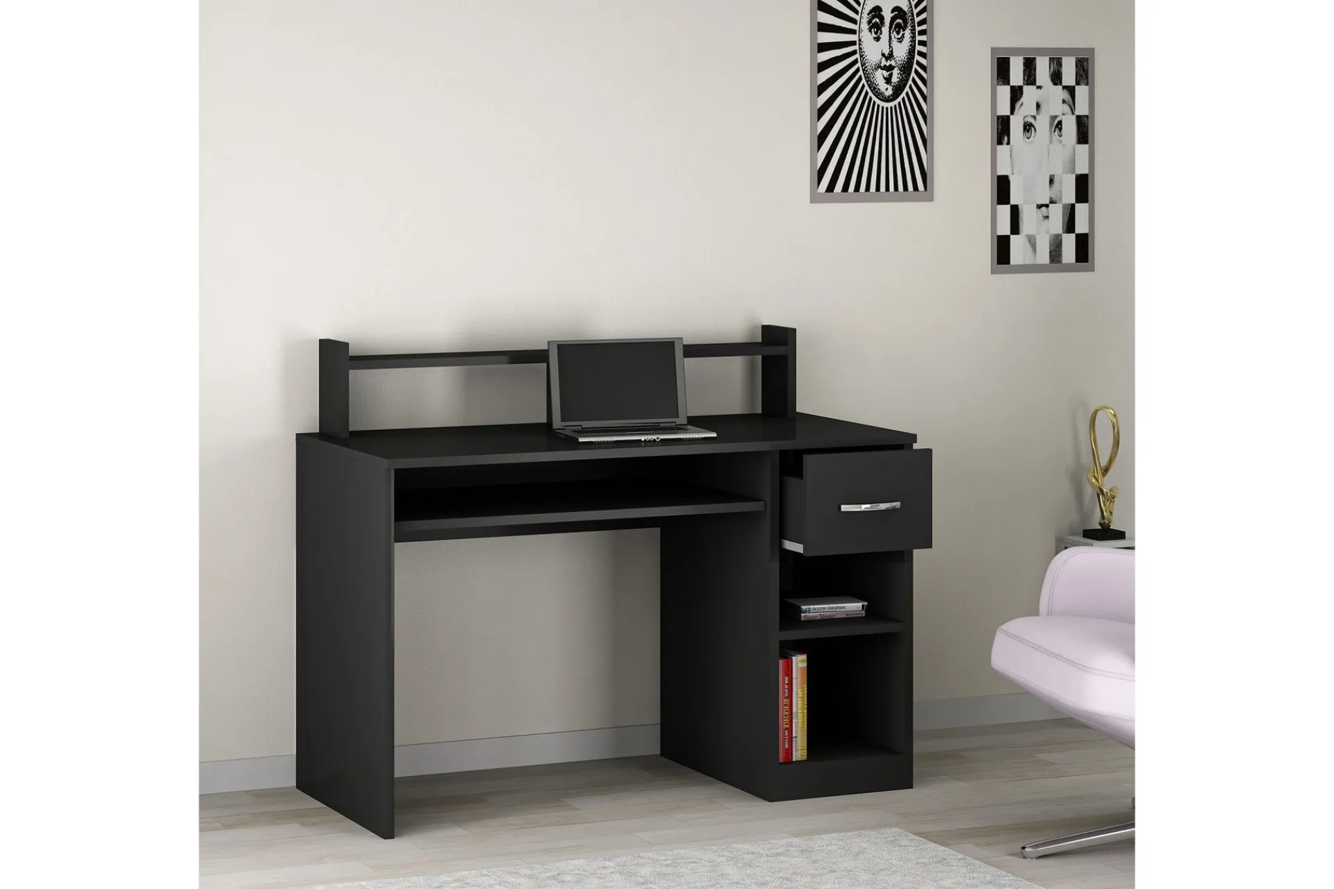 Yemisen Skrivebord 120 cm med Oppbevaringsskuff + Hyller