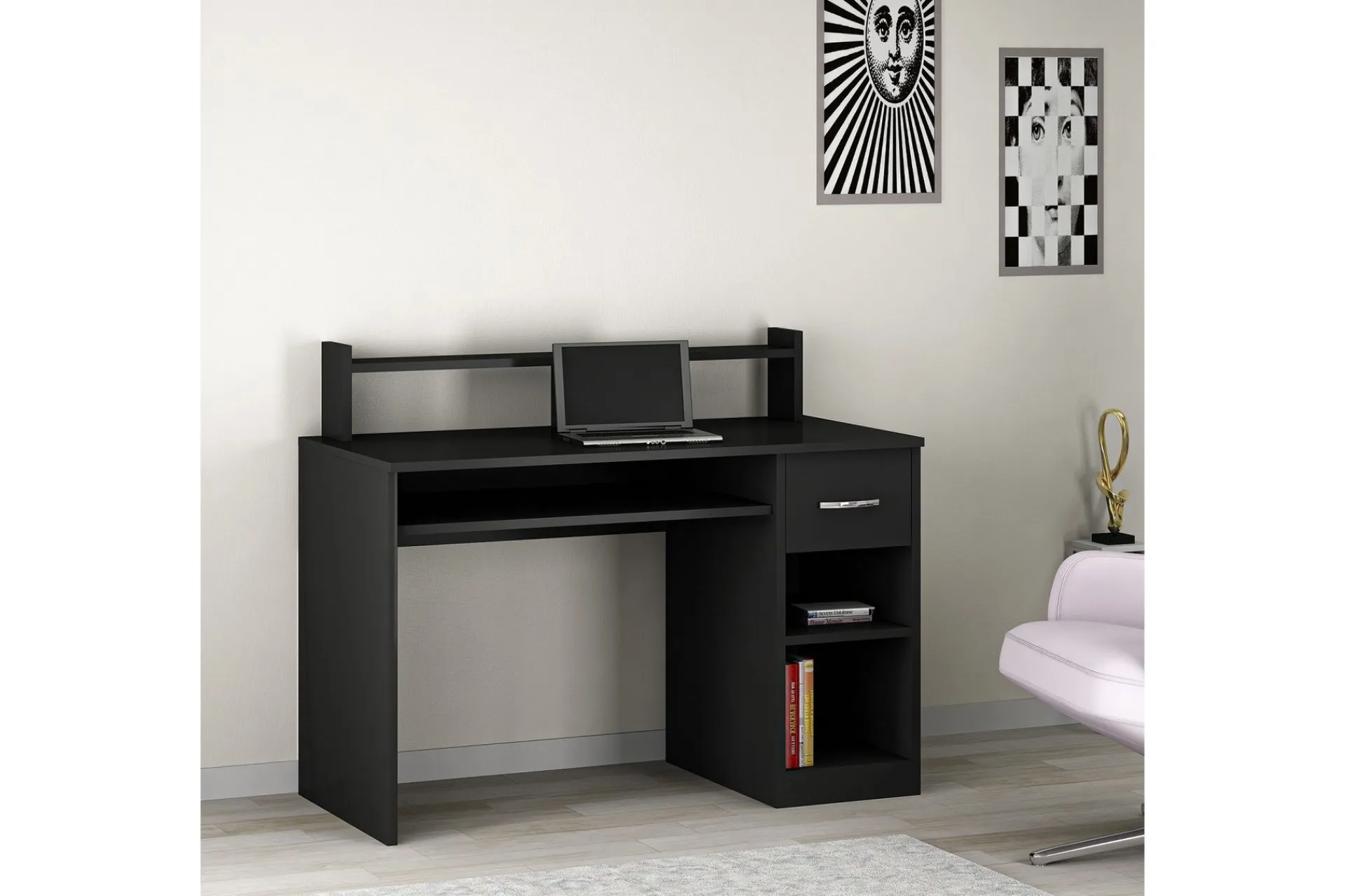 Yemisen Skrivebord 120 cm med Oppbevaringsskuff + Hyller