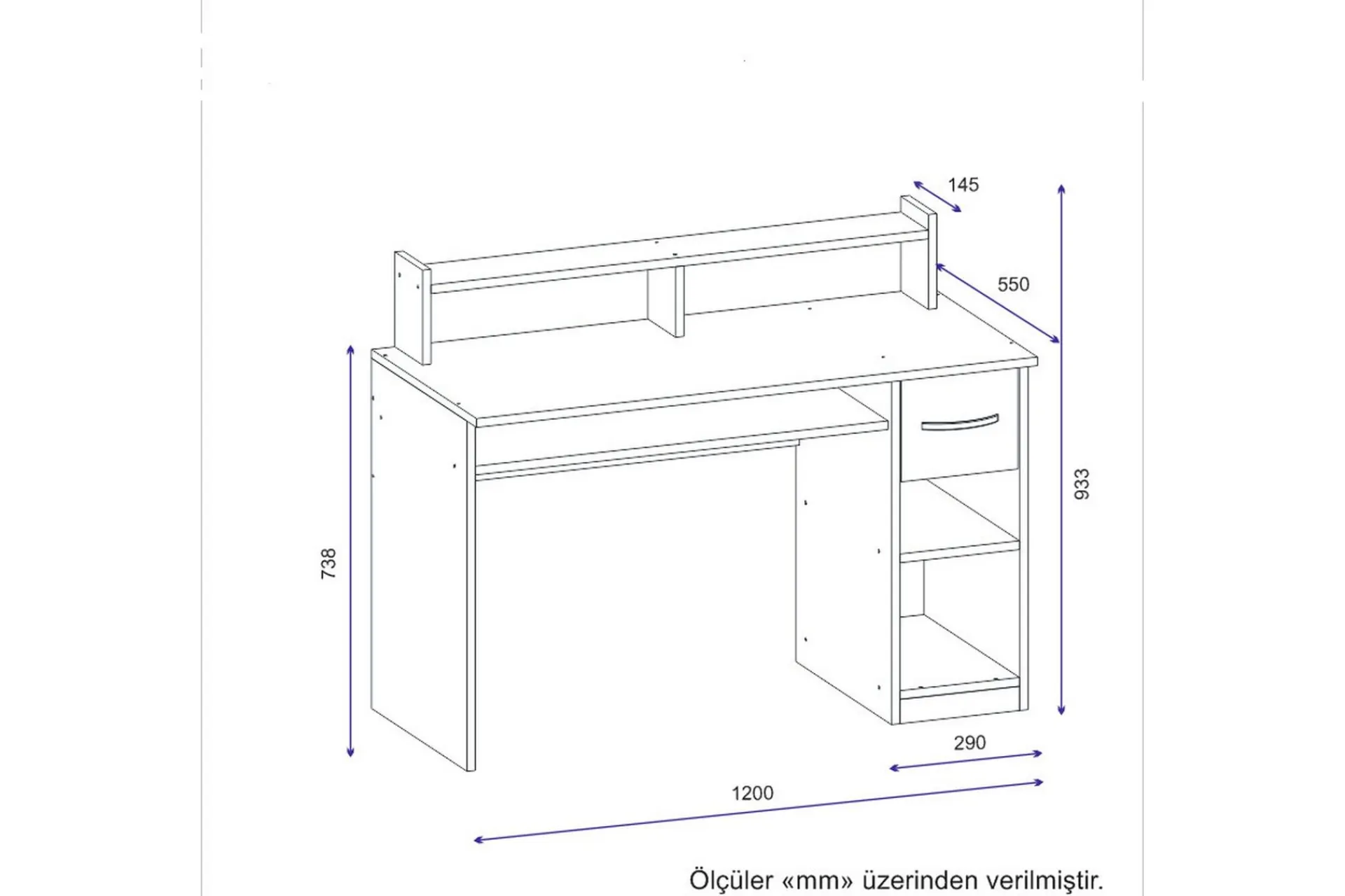 Yemisen Skrivebord 120 cm med Oppbevaringsskuff + Hyller