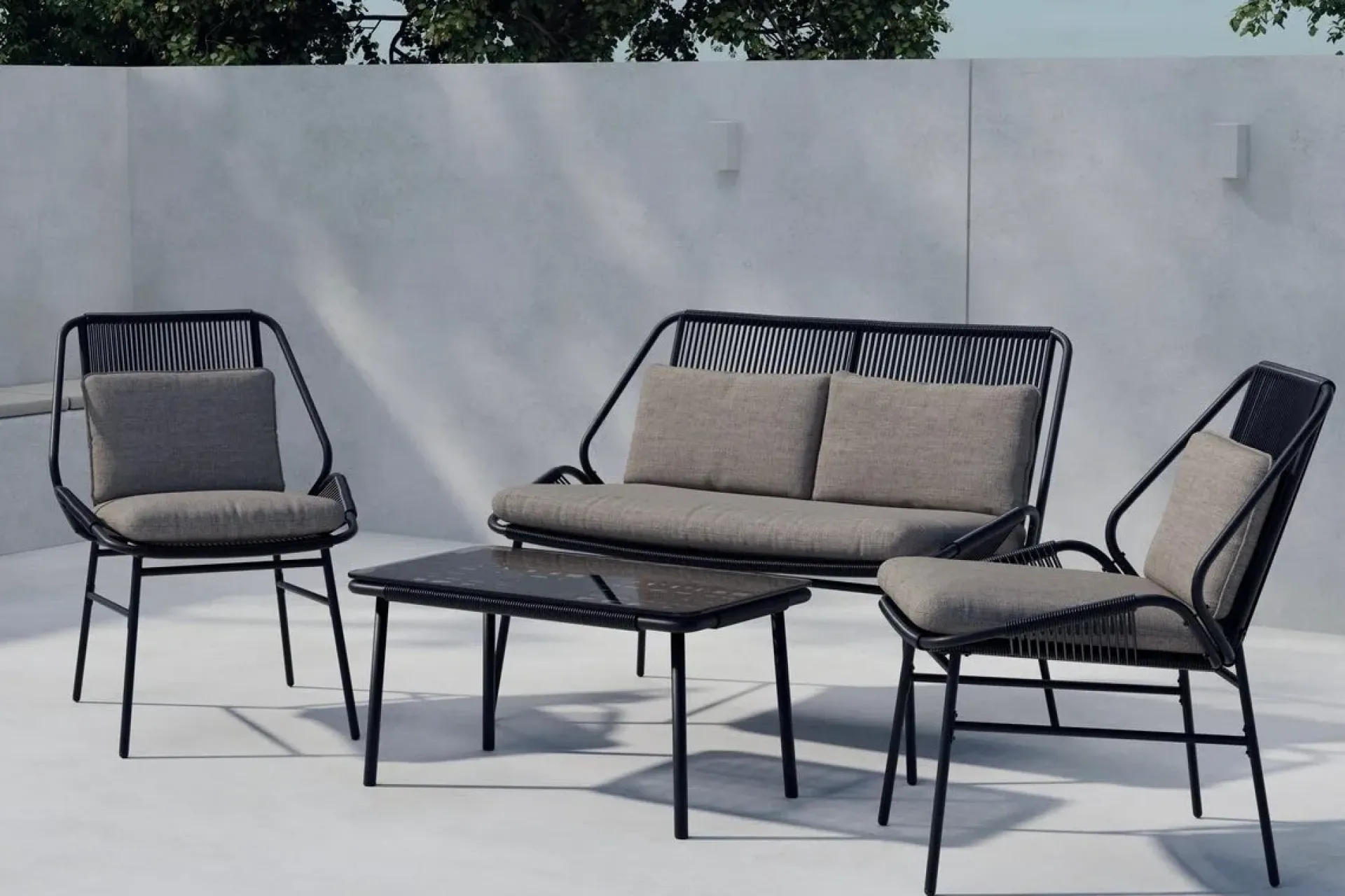 Venture Home Veranda & Terrasse|Loungesett-Zakynthos sofagruppe 2-seters sofa + 2 lenestoler med bord utendørs Svart