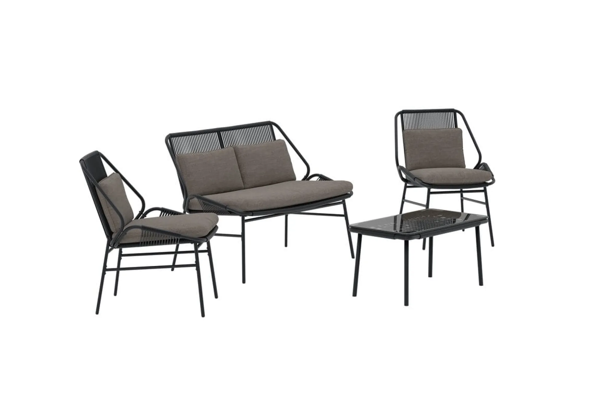 Venture Home Veranda & Terrasse|Loungesett-Zakynthos sofagruppe 2-seters sofa + 2 lenestoler med bord utendørs Svart