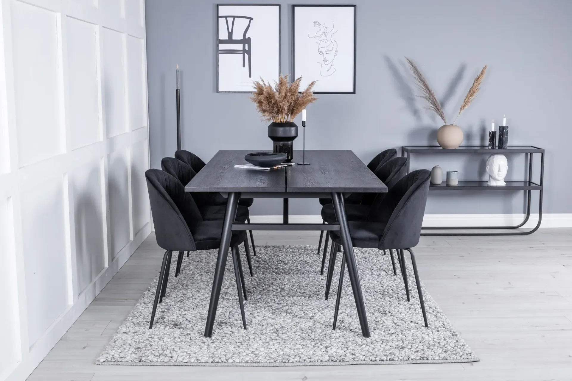 Venture Home Spisegrupper-Zenazmi Forlengningsbar Spisegruppe 195 cm inkl. 6 Foyos Sto Svart