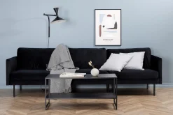 Venture Home Velour Sofa & Fløyel Sofa-Zoom 3-seters Sofa Svart