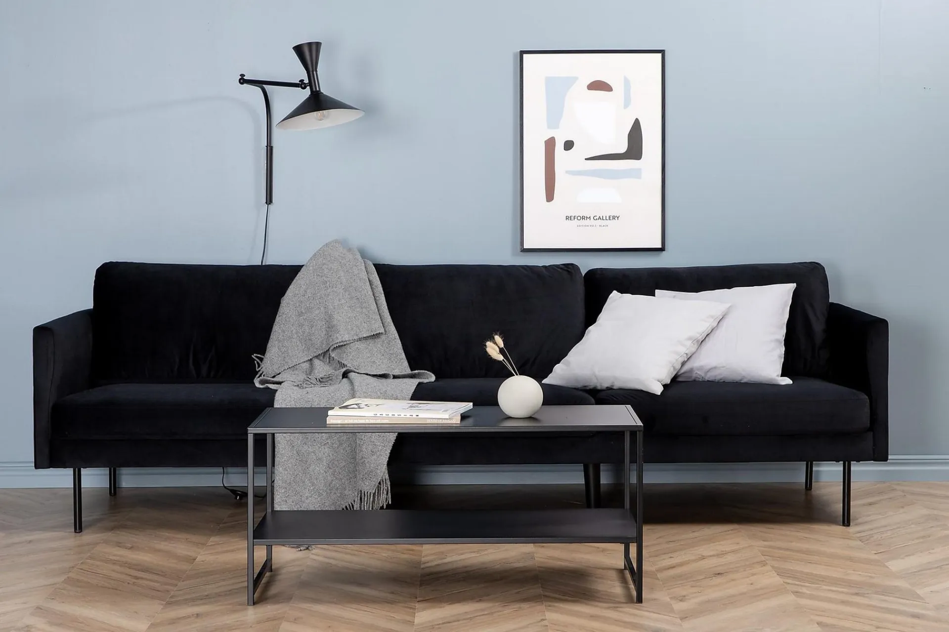 Venture Home Velour Sofa & Fløyel Sofa-Zoom 3-seters Sofa Svart