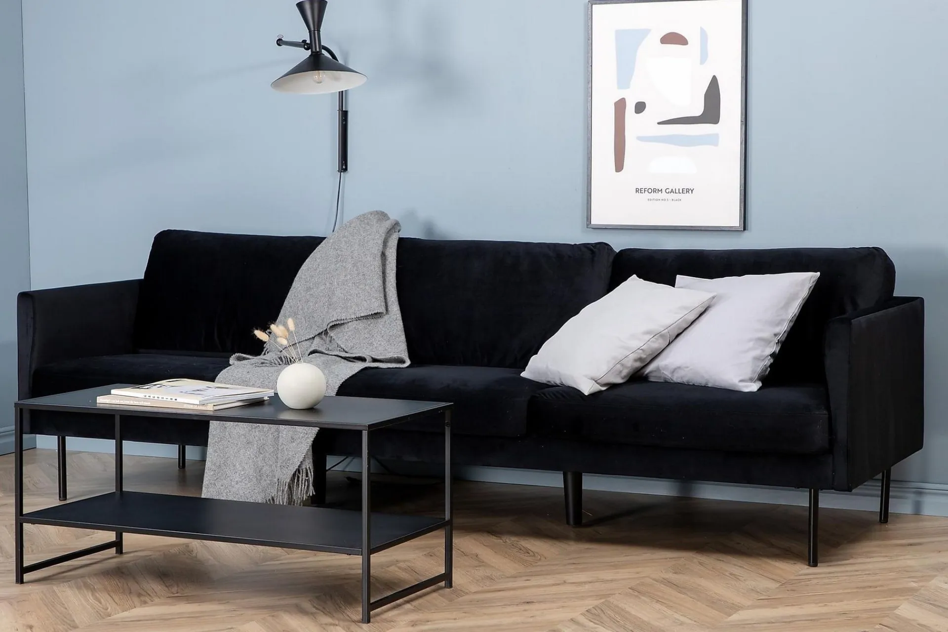 Venture Home Velour Sofa & Fløyel Sofa-Zoom 3-seters Sofa Svart